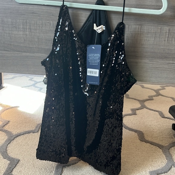 Anna-Kaci Shimmering Spaghetti Strap Tank Black Sequin Size Medium NWT‎ - Picture 4 of 6